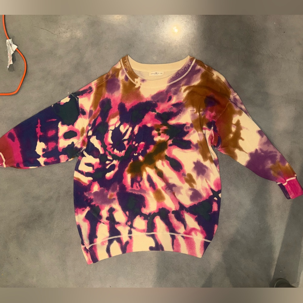 Natural Life Tie Dye Knit Sweater Pink Purple Size S/M 100% Cotton